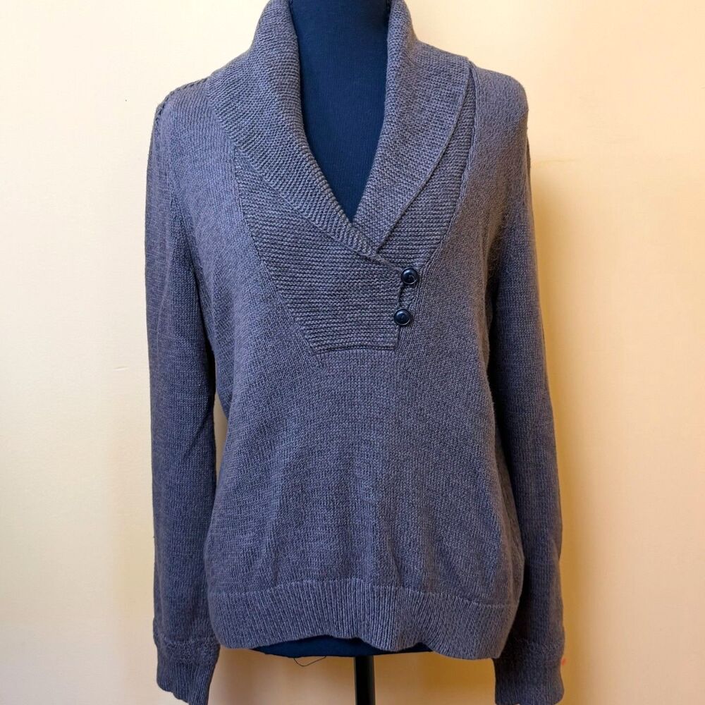 Lauren Ralph Lauren Shawl Collar Fisherman Knit Sweater Heritage Brown Petite L